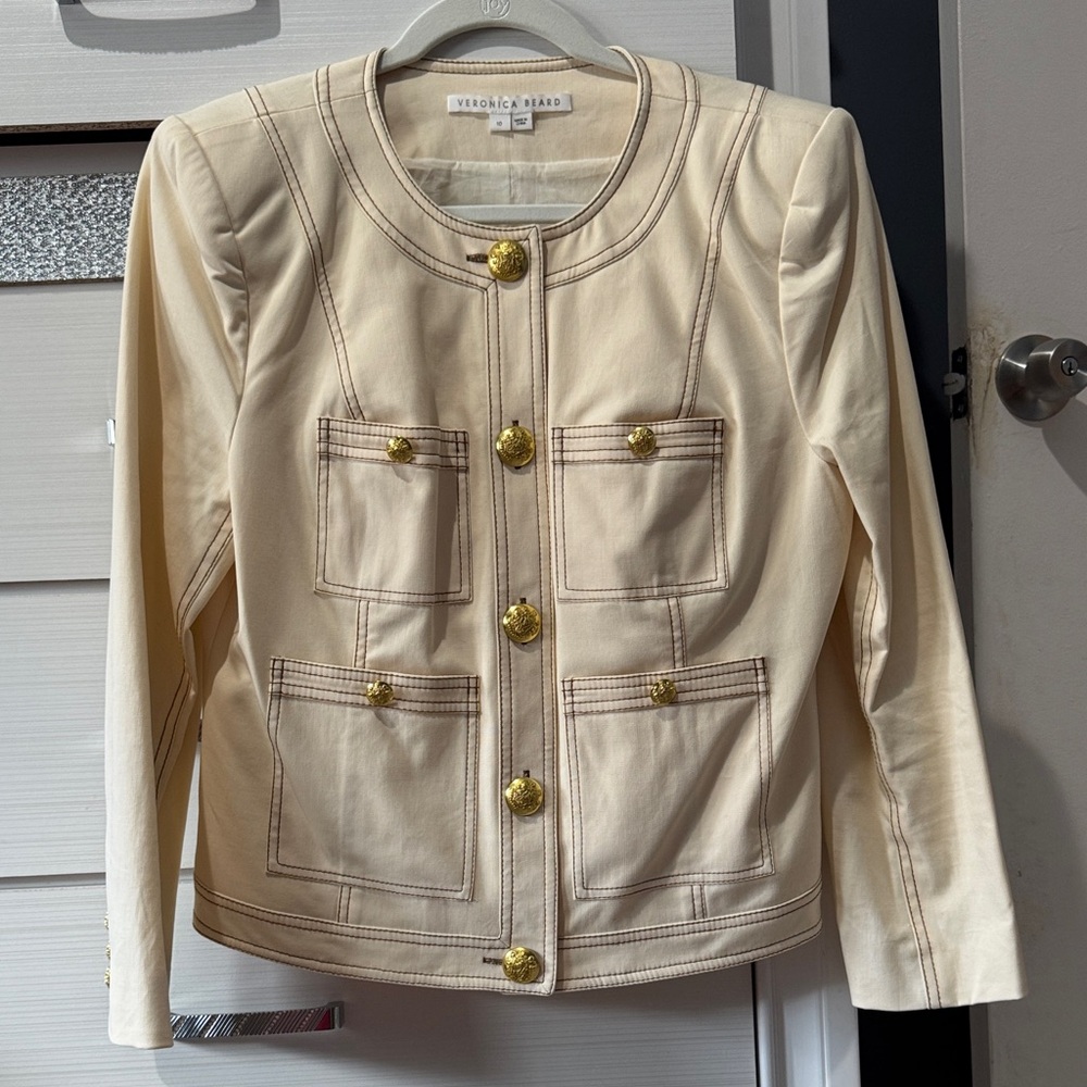 Veronica Beard Cream Jacket with Gold Buttons